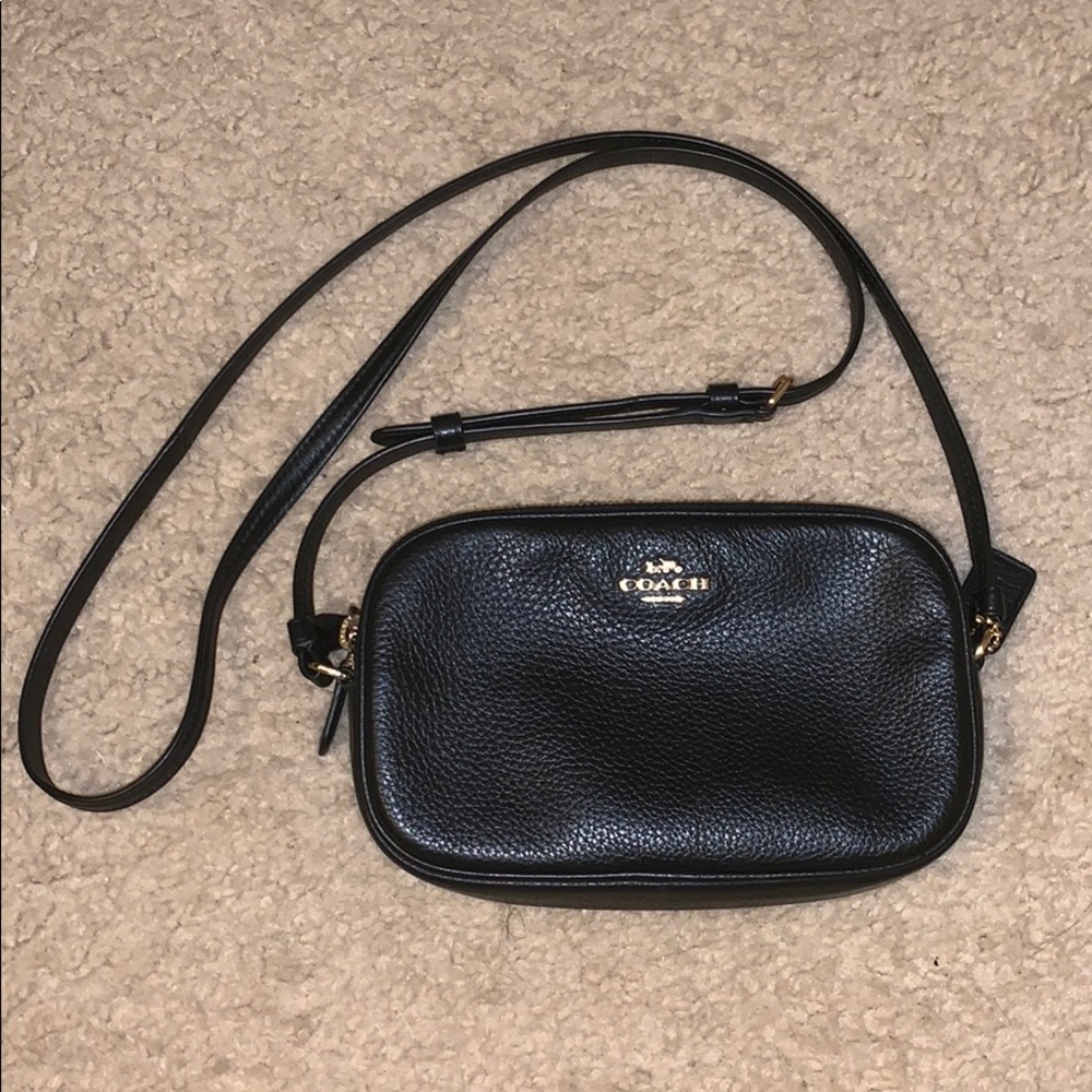 COACH F30259 Crossbody Pouch Black Pebbled Leather